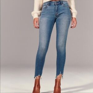 Abercrombie & Fitch Super Skinny Ankle Mid-Rise Raw Hem Jeans